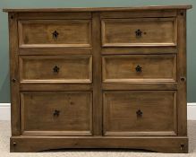 MODERN PINE CHEST of six drawers, 105cms H, 133cms W, 49cms D