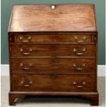GEORGIAN MAHOGANY BUREAU - having a baize lined interior, the sloped top over four long drawers with