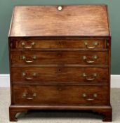 GEORGIAN MAHOGANY BUREAU - having a baize lined interior, the sloped top over four long drawers with