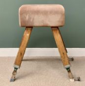 GYMNASIUM EQUIPMENT - adjustable height pommel horse and labelled "H Hunt & Son Ltd", 105cms H,