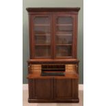 VICTORIAN MAHOGANY SECRETAIRE BOOKCASE - a fine example having upper glazed doors and adjustable