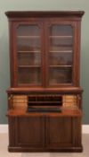 VICTORIAN MAHOGANY SECRETAIRE BOOKCASE - a fine example having upper glazed doors and adjustable