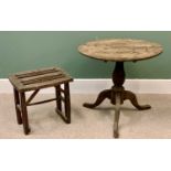 19th CENTURY OAK CIRCULAR & TILT TOP TRIPOD TABLE, 66cms H, 72cms diameter and a RUSTIC FOLDING