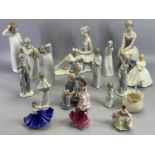 COLLECTION OF FOURTEEN NAO / SPANISH CHINA FIGURES, the tallest 29cms, four Royal Doulton figures,