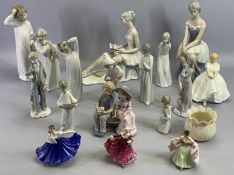 COLLECTION OF FOURTEEN NAO / SPANISH CHINA FIGURES, the tallest 29cms, four Royal Doulton figures,