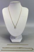 ITALIAN 9CT GOLD FINE LINK NECKLACES (2) - one holding a small paste set pendant, 23cms overall L,