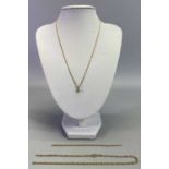 ITALIAN 9CT GOLD FINE LINK NECKLACES (2) - one holding a small paste set pendant, 23cms overall L,