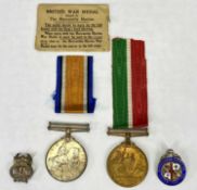 WW1- MERCANTILE MARINE MEDAL PAIR - awarded to Francis D Anderson, silver and enamel badge for