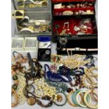 MIXED COSTUME JEWELLERY - gold tone and other fashion wristwatches, ETC, within various jewellery