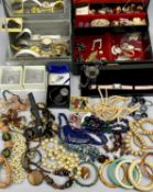 MIXED COSTUME JEWELLERY - gold tone and other fashion wristwatches, ETC, within various jewellery