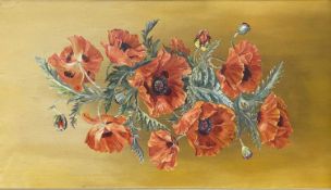 VIOLET HARRISON oil on canvas - display of poppies, 46 x 80cms