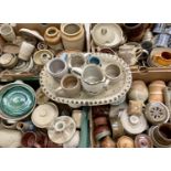 LARGE COLLECTION OF STUDIO POTTERY, including tankards, jugs, dishes, vases, etc.