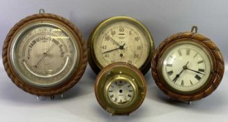 COMPENSATED ANEROID BAROMETER IN ROPE CARVED OAK CASE, H. Hughes, London, 29cms dia., Smiths