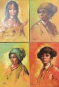 HOMEZ oils on canvas (4) - portraits of Spaniards?, signed, 73 x 50cms