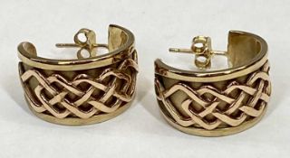 CLOGAU GOLD 9CT GOLD EARRINGS, A PAIR - Celtic knot design in original display box and outer box,