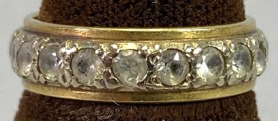 18CT YELLOW & WHITE GOLD PASTE SET ETERNITY RING - Size M, 4.7grms