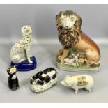 STAFFORDSHIRE POTTERY & OTHER ANIMAL FIGURINES - to include a seated lion with lamb to the