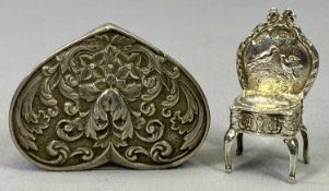 ENGLISH & CONTINENTAL SMALL SILVER, 2 ITEMS - to include a foliate embossed heart shape ring box,