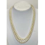 DOUBLE STRAND GRADUATED CULTURED PEARL NECKLACE with 9ct white gold clasp and four pairs of pearl