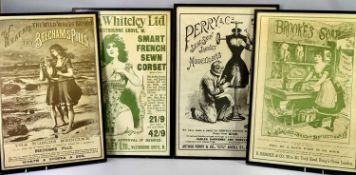 REPRODUCTION VINTAGE ADVERTISING POSTERS (4) - 'Beecham's Pills', 'Perry & Company Dressmakers', '