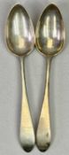 GEORGE III EDINBURGH SILVER SERVING SPOONS, A PAIR - dated 1796, Maker Francis Howden, 23cm lengths,