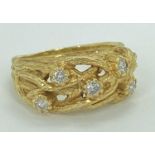 18CT GOLD 5 STONE DIAMOND SET RING - fashioned as openwork entwined branches, Size M, 7.2grms