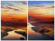 BRIAN D HORSWELL oils on canvas, a pair - vibrant sunset scenes across moorland rivers, signed, 44 x