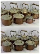 ANTIQUE COPPER KETTLES - a good selection including Victorian acorn knop finial examples (14)