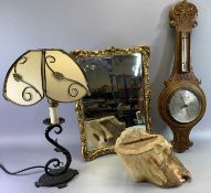 BAROMETER, large mirror, lamp and shade, small mirror and a wooden block