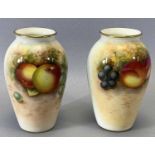 PAIR OF ROYAL WORCESTER BALUSTER VASES, 'Fallen Fruit' pattern signed Roberts, shape number G461,