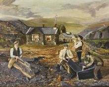 GRENZ oil on canvas - slate quarry men at work, signed, (title verso 'Chwarelwyr' and signed '