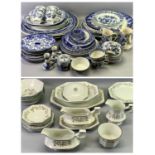 COLLECTION OF BLUE AND WHITE TRANSFERWARE including indented meat plates, various other ceramics,