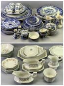 COLLECTION OF BLUE AND WHITE TRANSFERWARE including indented meat plates, various other ceramics,