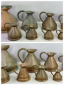 ANTIQUE COPPER HAYSTACK JUGS (17) to include group set of 10 from 2 gallon down to quarter gill plus
