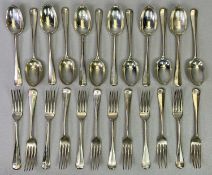 HANOVERIAN PATTERN SILVER FLATWARE - 24 pieces, London dated for 1935, 1936 and 1937, to include