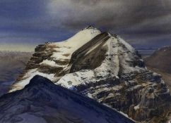 ROB PIERCY watercolour - Scottish snow covered mountains, a fine example of his work, signed, 52 x