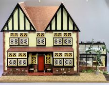 A FINE DOLL'S HOUSE - with a good selection of furniture, added conservatory, ETC, 80cms H, 92cms W,