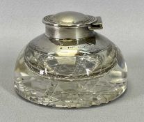 EDWARDIAN CUT GLASS INK BOTTLE - with silver top, Birmingham 1901, Maker Henry Matthews, hobnail cut