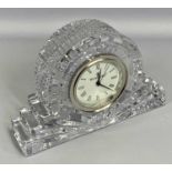 WATERFORD GLASS MANTEL CLOCK - a good size heavy example, 12.5 x 18 x 5cms