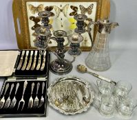 MIXED CUTLERY & EPNS WARE - with a butterfly decorated two handled tray to include a five light EP