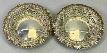 VICTORIAN SILVER - embossed and pierced circular sweetmeat dishes, a pair, Sheffield 1896, Maker