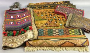 EASTERN EMBROIDERED PANELS, jewelled purse, a small Eastern wall rug and similar themed items