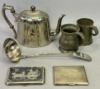 MIXED SILVER PLATED WARE & PEWTER GROUP - to include a Siam sterling silver cigarette case with
