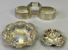 CHESTER & BIRMINGHAM HALLMARKED SMALL SILVER - 5 items to include a pierced sweetmeat dish and an