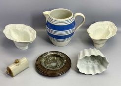 KITCHENALIA - 6 items to include an early blue banded jug, 17.5cms H, two Shelley jelly moulds