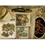 VINTAGE & LATER JEWELLERY & WATCHES - a small coral necklace, Japanese Damascene stick pins,