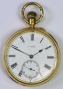 18CT GOLD CASED GENT'S POCKET WATCH - finely preserved with white enamel dial, Roman numerals and