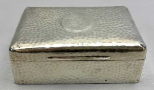 SILVER CIGARETTE BOX - rectangular form with hammered decoration, London 1924, Maker William