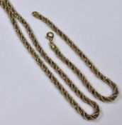 18CT GOLD '750' STAMPED ITALIAN ROPE TWIST NECKLACE & MATCHING BRACELET - with lobster clasps,