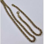 18CT GOLD '750' STAMPED ITALIAN ROPE TWIST NECKLACE & MATCHING BRACELET - with lobster clasps,